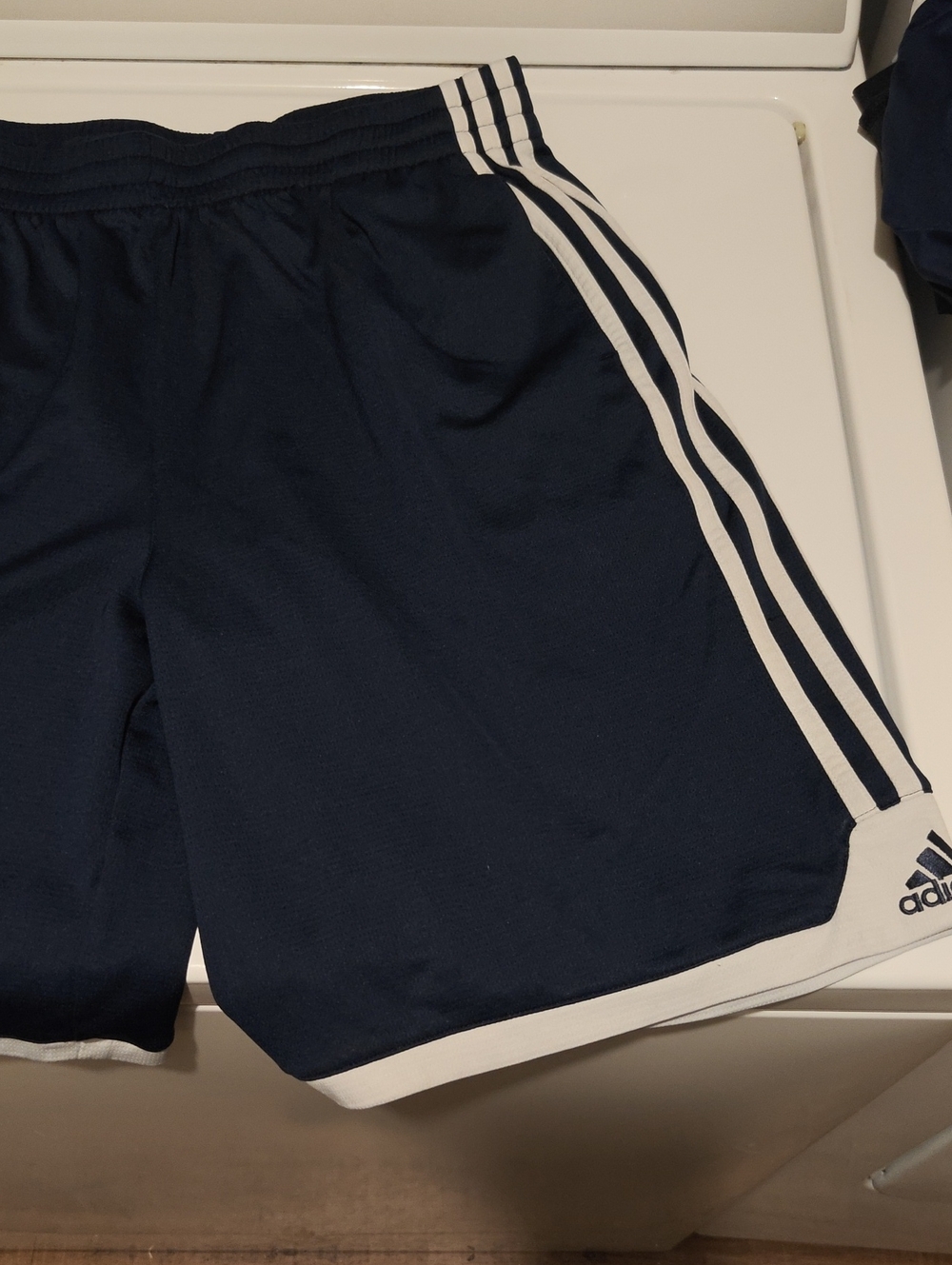 adidas Navy Blue Athletic Shorts with White Stripes